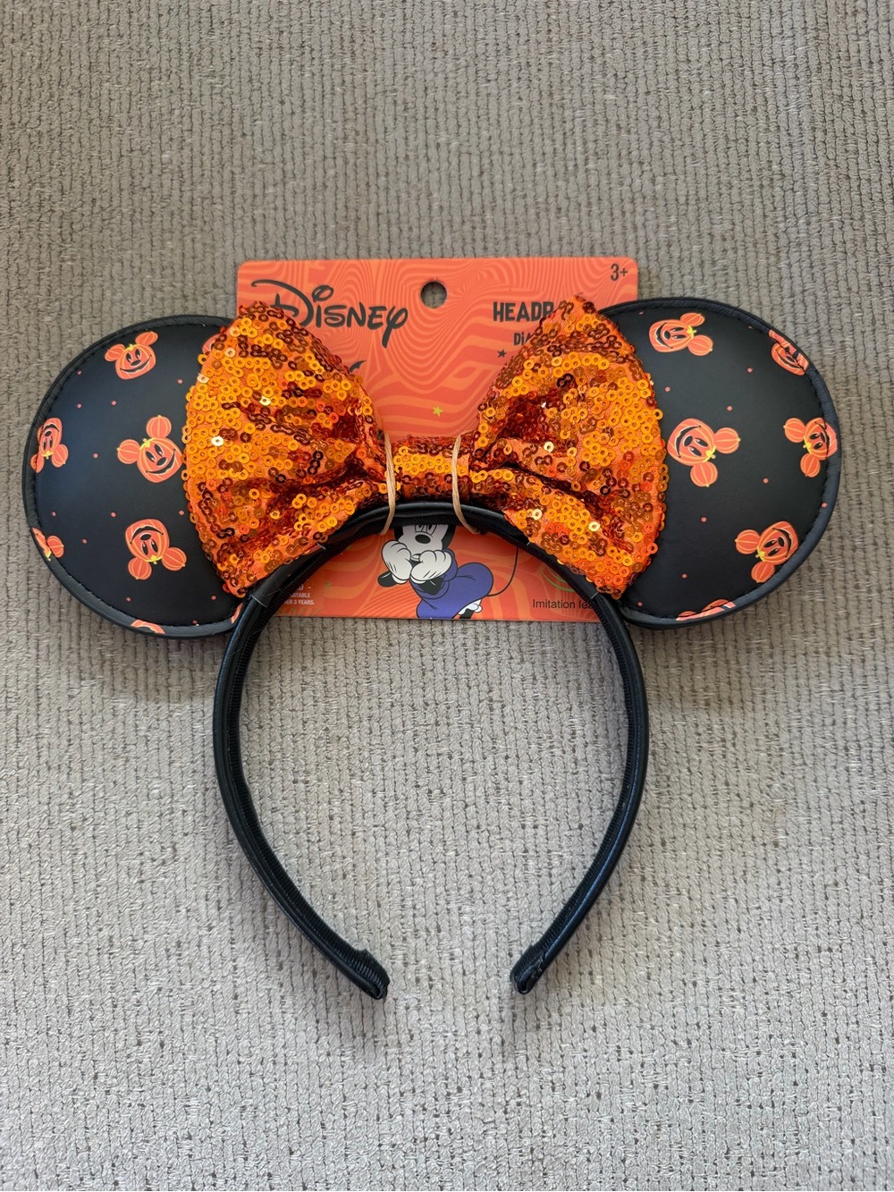 Disney x Aldi Minnie Mouse Halloween Ears Black/Orange Sequined Bow 2026